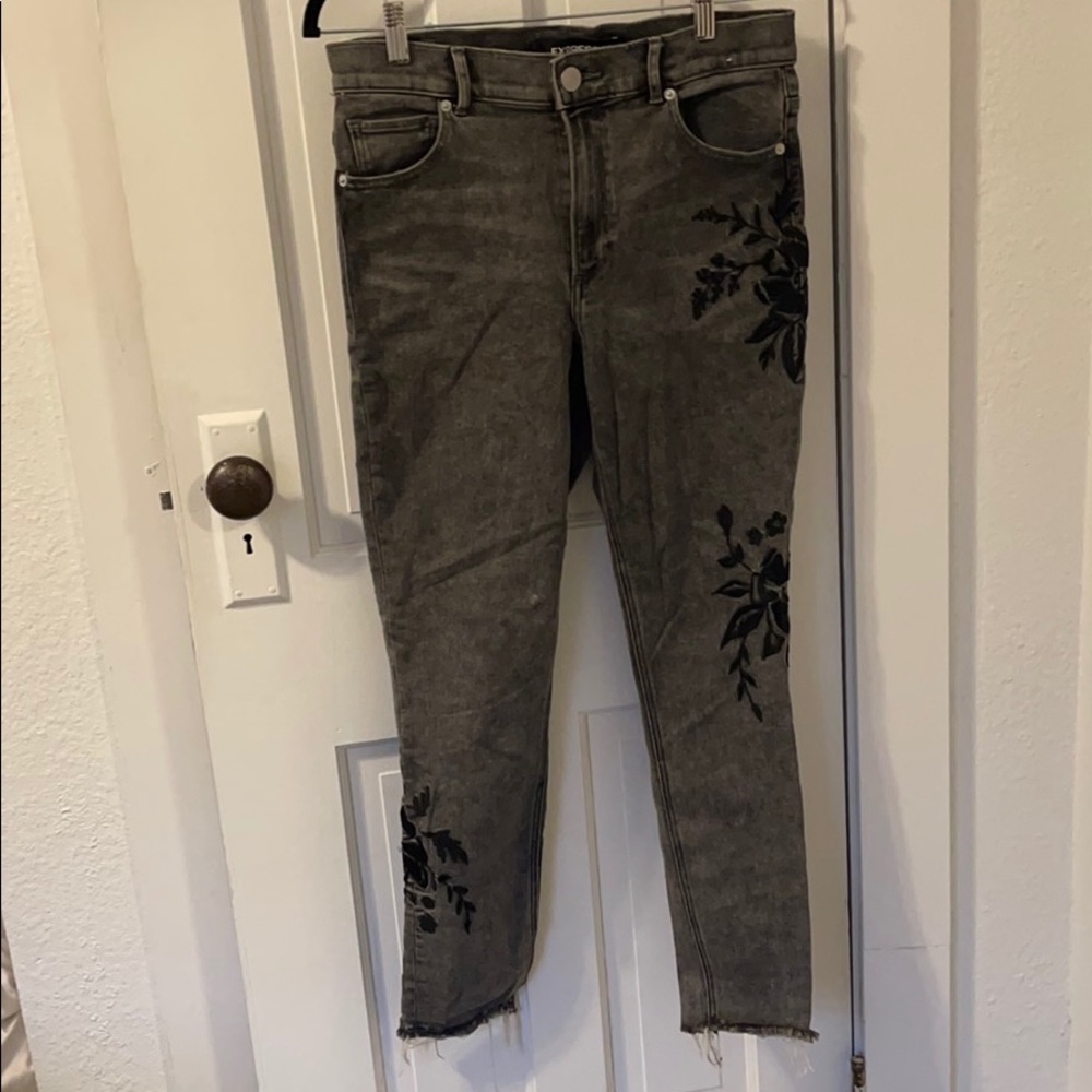 Floral Embroidery Grey Express High Waisted Jeans